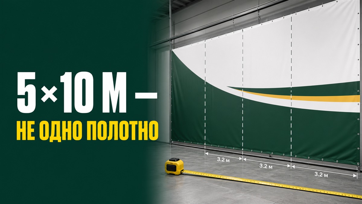 Большой баннер 5 на 10 метров, разделённый на полотна шириной до 3,2 метра