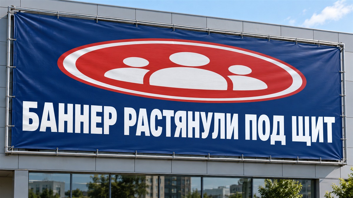 Растянутый баннер с овальным логотипом на прямоугольном щите