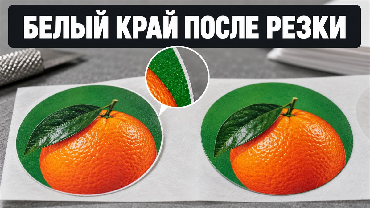 Белая полоска по краю цветной самоклеящейся этикетки после резки