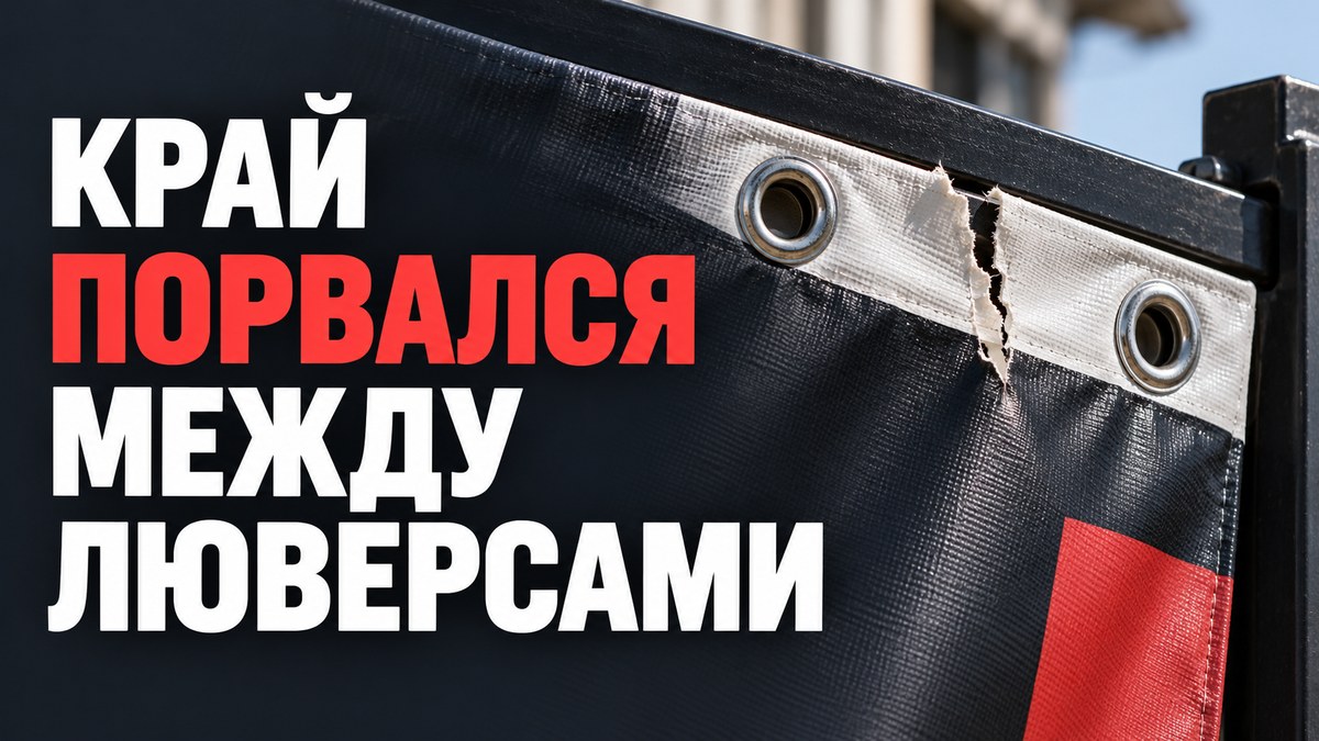 Надрыв усиленного края баннера проходит между двумя целыми металлическими люверсами