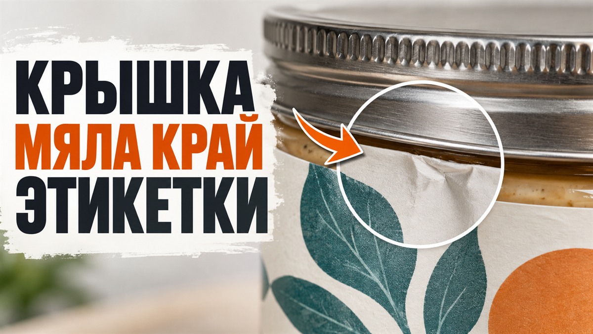 Винтовая крышка банки задевает и сминает верхний край бумажной этикетки