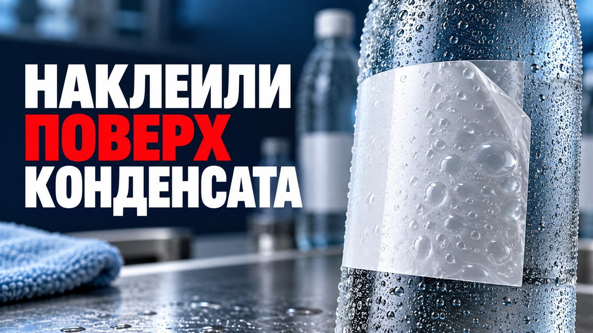 Пузыри под плёночной этикеткой, нанесённой на бутылку с конденсатом