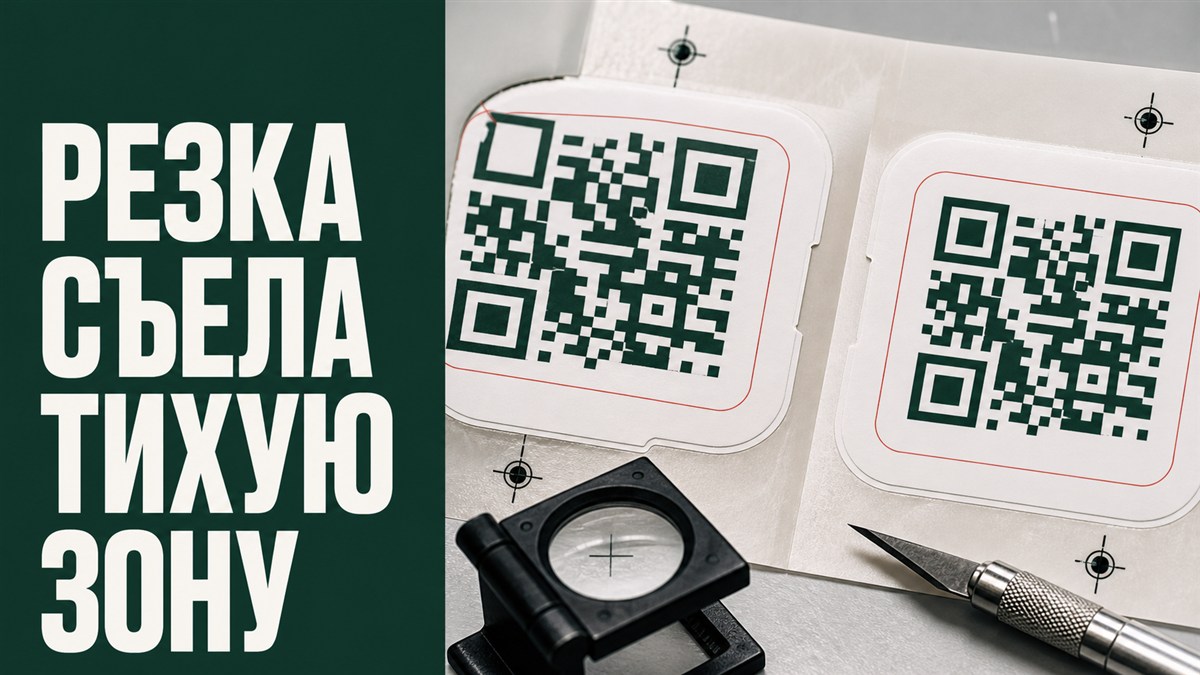 Линия резки подходит слишком близко к тихой зоне QR-кода на этикетке
