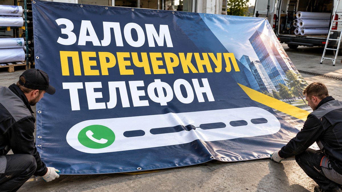 Заметный залом проходит через контактную строку на баннере после перевозки