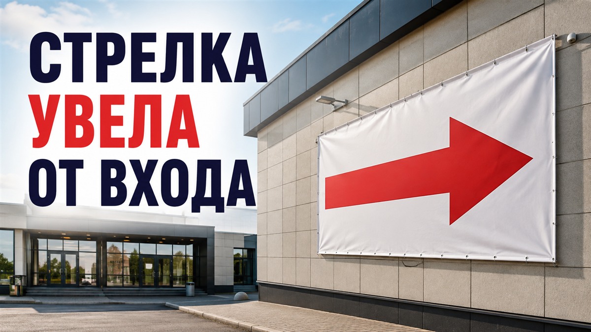 Стрелка на баннере указывает в сторону от видимого входа